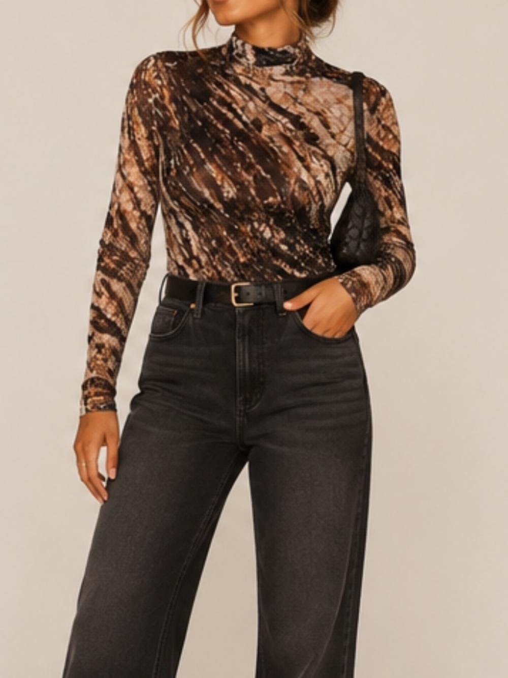 Zara Printed Draped Tulle Top Mesh Long Sleeves Shirt Size S